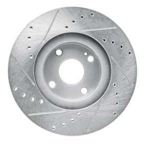 Mazda Miata Brake Rotor (1) - Front Right - R1 Concepts - Drilled & Slotted - Silver - `01-`05